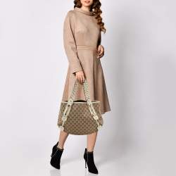 Pre Owned Gucci Beige/White GG Canvas and Leather Medium Pelham Shoulder Bag