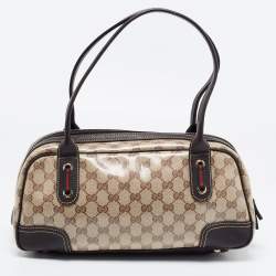 Pre Owned Gucci Beige/Brown GG Crystal Canvas and Leather Princy Satchel