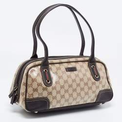 Pre Owned Gucci Beige/Brown GG Crystal Canvas and Leather Princy Satchel
