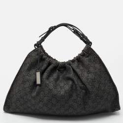 Gucci Black/Grey GG Denim and Leather Hobo
