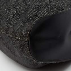 Gucci Black/Grey GG Denim and Leather Hobo
