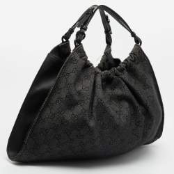 Gucci Black/Grey GG Denim and Leather Hobo