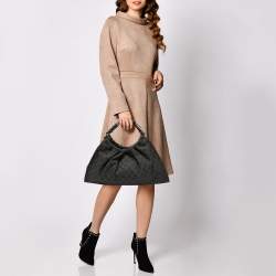 Gucci Black/Grey GG Denim and Leather Hobo