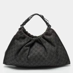Gucci Black/Grey GG Denim and Leather Hobo