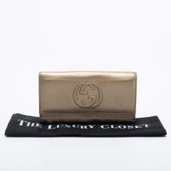 Pre Owned Gucci Metallic Beige Leather Soho Flap Continental Wallet