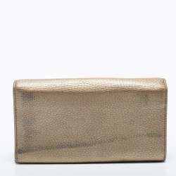 Pre Owned Gucci Metallic Beige Leather Soho Flap Continental Wallet