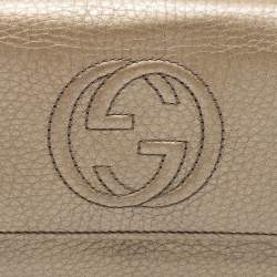 Pre Owned Gucci Metallic Beige Leather Soho Flap Continental Wallet