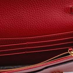 Gucci Red Leather Mini GG Marmont Wallet on Chain