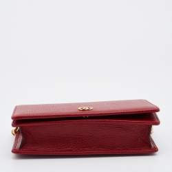 Gucci Red Leather Mini GG Marmont Wallet on Chain