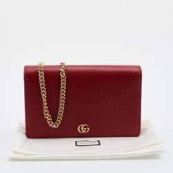 Gucci Red Leather Mini GG Marmont Wallet on Chain