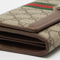 Pre Owned Gucci Beige/Brown GG Supreme Canvas and Leather Ophidia Web Wallet on Chain