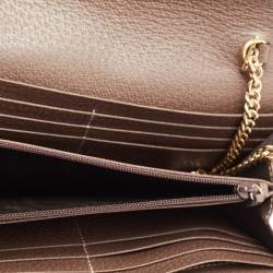 Pre Owned Gucci Beige/Brown GG Supreme Canvas and Leather Ophidia Web Wallet on Chain
