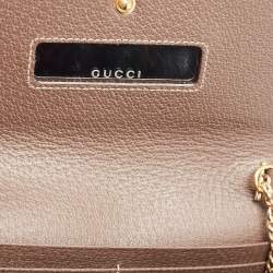 Pre Owned Gucci Beige/Brown GG Supreme Canvas and Leather Ophidia Web Wallet on Chain