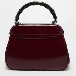 Pre Owned Gucci Burgundy Leather Bamboo Lady Lock Top Handle Bag
