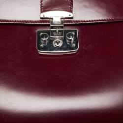 Pre Owned Gucci Burgundy Leather Bamboo Lady Lock Top Handle Bag