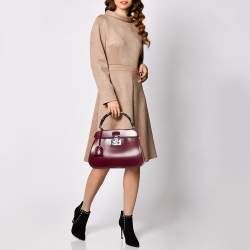 Pre Owned Gucci Burgundy Leather Bamboo Lady Lock Top Handle Bag