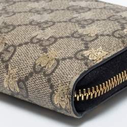 Gucci Beige/Brown GG Supreme Canvas Bee Zip Around Wallet