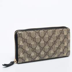 Gucci Beige/Brown GG Supreme Canvas Bee Zip Around Wallet