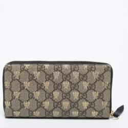 Gucci Beige/Brown GG Supreme Canvas Bee Zip Around Wallet