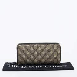 Gucci Beige/Brown GG Supreme Canvas Bee Zip Around Wallet