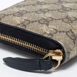 Gucci Beige/Brown GG Supreme Canvas Bee Zip Around Wallet