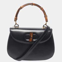 Gucci Black Leather Bamboo Top Handle Bag 