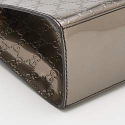 Pre Owned Gucci Dark Olive Guccissima Patent Leather Large Emily Chain Shoulder Bag