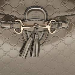 Pre Owned Gucci Dark Olive Guccissima Patent Leather Large Emily Chain Shoulder Bag