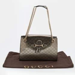 Pre Owned Gucci Dark Olive Guccissima Patent Leather Large Emily Chain Shoulder Bag