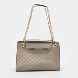 Pre Owned Gucci Dark Olive Guccissima Patent Leather Large Emily Chain Shoulder Bag