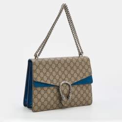Pre Owned Gucci Beige/Blue GG Supreme Canvas and Suede Medium Dionysus Shoulder Bag