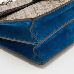 Pre Owned Gucci Beige/Blue GG Supreme Canvas and Suede Medium Dionysus Shoulder Bag