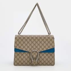 Pre Owned Gucci Beige/Blue GG Supreme Canvas and Suede Medium Dionysus Shoulder Bag
