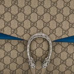 Pre Owned Gucci Beige/Blue GG Supreme Canvas and Suede Medium Dionysus Shoulder Bag