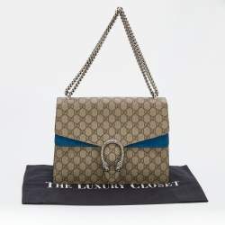 Pre Owned Gucci Beige/Blue GG Supreme Canvas and Suede Medium Dionysus Shoulder Bag