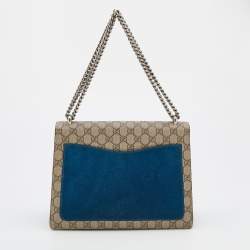Pre Owned Gucci Beige/Blue GG Supreme Canvas and Suede Medium Dionysus Shoulder Bag