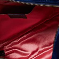 Pre Owned Gucci Royal Blue Matelassé Velvet Small GG Marmont Shoulder Bag