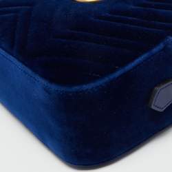 Pre Owned Gucci Royal Blue Matelassé Velvet Small GG Marmont Shoulder Bag