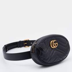 Pre Owned Gucci Black Matelassé Leather GG Marmont Belt Bag