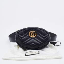 Pre Owned Gucci Black Matelassé Leather GG Marmont Belt Bag
