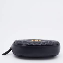 Pre Owned Gucci Black Matelassé Leather GG Marmont Belt Bag