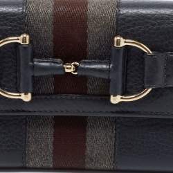 Gucci Grey Leather Horsebit Web Wallet On Chain