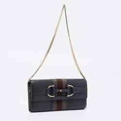 Gucci Grey Leather Horsebit Web Wallet On Chain