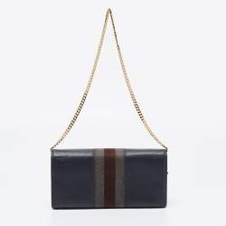 Gucci Grey Leather Horsebit Web Wallet On Chain