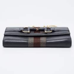 Gucci Grey Leather Horsebit Web Wallet On Chain