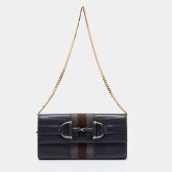 Gucci Grey Leather Horsebit Web Wallet On Chain