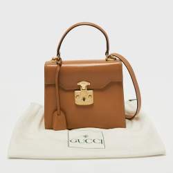 Gucci Brown Leather Vintage Kelly Rare Lady Lock Top Handle Bag