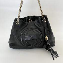 Pre Owned Gucci Black Pebbled Leather Medium Soho Chain Shoulder Bag