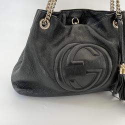 Pre Owned Gucci Black Pebbled Leather Medium Soho Chain Shoulder Bag