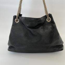 Pre Owned Gucci Black Pebbled Leather Medium Soho Chain Shoulder Bag